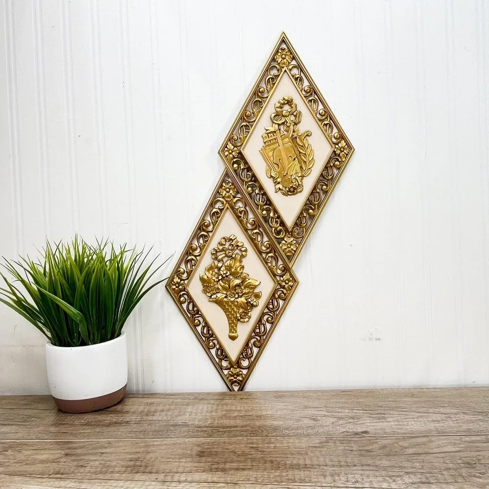 Faux Brass‎ Gold Wall Hanging Set of 2 - Burwood Interior Decor